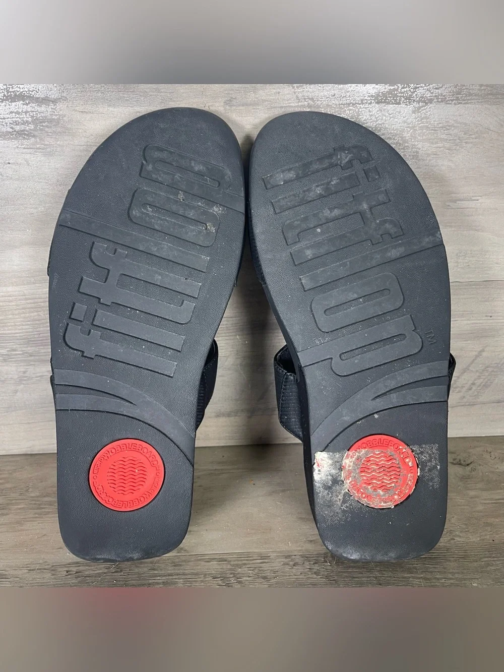 FitFlop H Bar Womens 8 Black Comfort Sandals Strappy Slide Casual Wedge Slip On